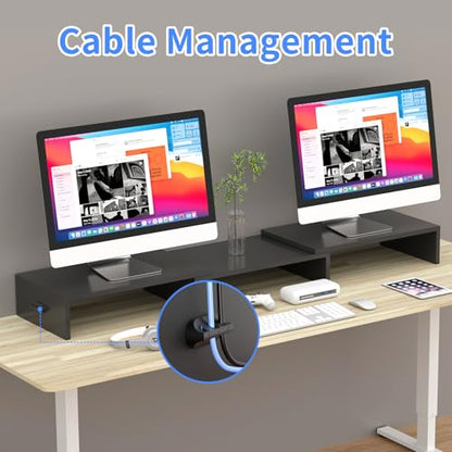 Pholiten Dual Monitor Stand Riser for 2 Monitors，Desktop Monitor Stand with Adjustable Length and Swivel Angles, Extra Long Multifunctional Stand up to 48.2" fit Computer Laptop Printer Max 44 lbs