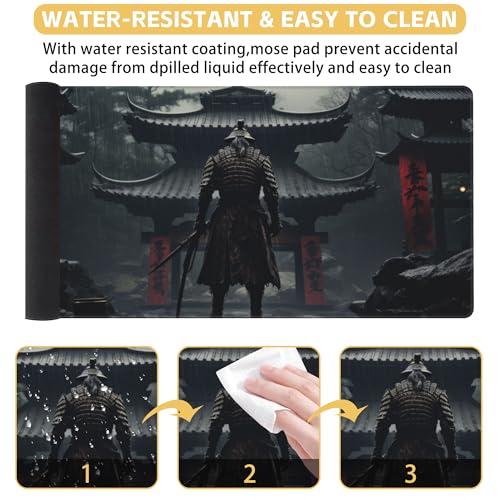 Japanese Samurai Desk Mat Large Mouse Pad Gaming Mousepad 31.5 x 15.8 in | Desk Pad for Keyboard and Mouse, Large Non-Slip Rubber Base Mousepad Desk Mat with Stitched Edges for Gaming Office - color: Japanese Samurai
