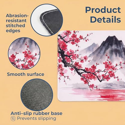 Gaming Mouse Pad, 35.4 x 15.7 Inch Extended Large Desk Mat, Waterproof Keyboard Mousepad with Non-Slip Rubber Base and Stitched Edges, Big Desk Pad for Computer Office Home (Ink Painting)