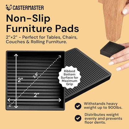 CasterMaster Non-Slip Rubber Pads - 2x2 in Black, 8 Pack | Rubber caster cups & feet - anti-skid - Use for furniture, keep from sliding, scratch protection - color: Black, size: 2'' x 2'' (Pack of 8)