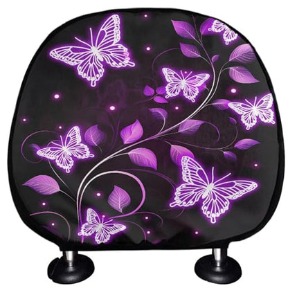 Butterfly Headrest Covers for Cars Stretchy Seat Head Rest Protector Set of 2 Pcs Car Seat Headrest Cover Replacement Dust Covers Elastic Pillow Covers,for Most Vans,Trucks - color: Butterfly purple