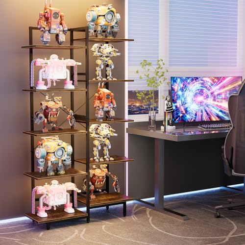 Aquzee 5 Tier Bookshelf, Tall Bookcase Shelf Storage Organizer with Wood and Metal Frame, Free Standing Storage Shelving for Bedroom, Living Room and Home Office, Rustic Brown