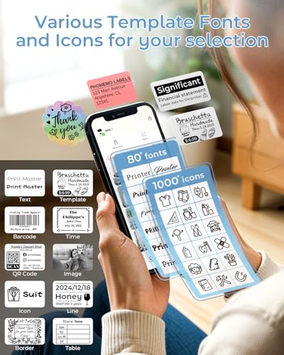 Phomemo Barcode Label Printer - M110 Label Maker Portable Bluetooth Label Maker Machine for Small Business, Barcode, Address, Logo, Clothing, Jerwery, Thermal Printer Compatible with Phones & PC, Blue - color: Blue