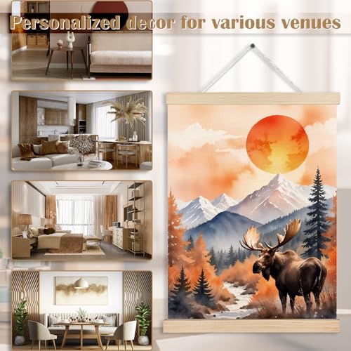 Boho Moose Sun Forest Mountain Canvas Wall Art Poster Hanger Frames, Boho Home Decor, Watercolor Mid Century Modern Wildlife Deer Nature Landscape Wall Decor Prints for Home Bedroom Living Room, 12x16 Inch - color: Color-Mountain Lakeside Landscape 08