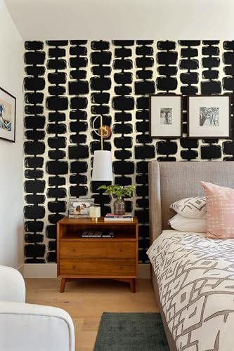 Safiyya 17.3"x197" Peel and Stick Wallpaper Black and Cream White Contact Paper Mid Century Modern Abstract Geometric Wall Paper Self Adhesive Removable Wallpaper for Bathroom and Bedroom Vinyl - color: Black and Cream White, size: 17.3" x 197"