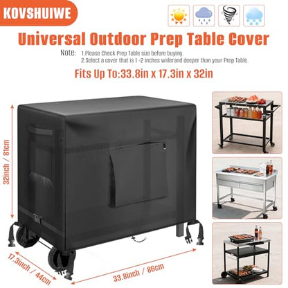 Kovshuiwe 33.8" L x 17.3" W x 32" H Outdoor Prep Table Cover | Waterproof Patio Dining Cart Cover Fitting Stainless Steel Grill Cart Trolley Table Covers - color: Black, size: 33.8" L x 17.3" W x 32" H