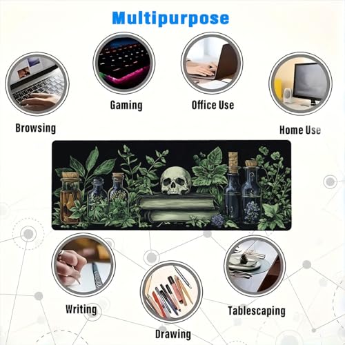 SkullPotion Mouse Pad Large Dark Academia Potion Herb Botanical Witchcraft XL Mouse Pad Large Mousepad Extended Laptop Keyboard Mat Gaming Desk Pad Mouse Mat 31.5x11.8 Inch - color: SkullPotion