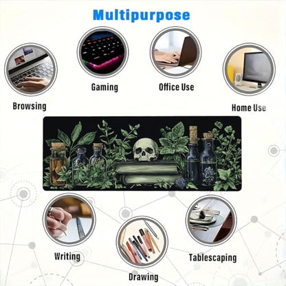 SkullPotion Mouse Pad Large Dark Academia Potion Herb Botanical Witchcraft XL Mouse Pad Large Mousepad Extended Laptop Keyboard Mat Gaming Desk Pad Mouse Mat 31.5x11.8 Inch - color: SkullPotion