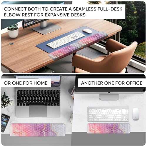 JIKIOU L-Shaped Desk Elbow Pad for Desk,Memory Foam Elbow Support Pad 2Pack | Massage Design, 14.9inch is 20% Longer for Comfort, Non-slip Rubber Base, Ergonomic Cushion for Pain Relief, Marble Pink - color: Marble-pink, size: 14.9" x 3.5" x 0.6"