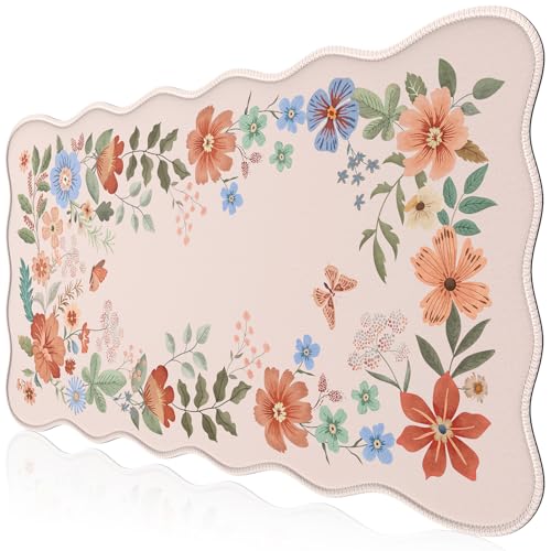 HAOCOO Desk Matt for Desktop, Desk Mat for Keyboard and Mouse, Non-Slip & Waterproof Cute Desk Mat, Large Keyboard Mats for Desk, Edge Stitched XXL Desk Mouse Pad for Office (Light Pink) - color: Light Pink Wave
