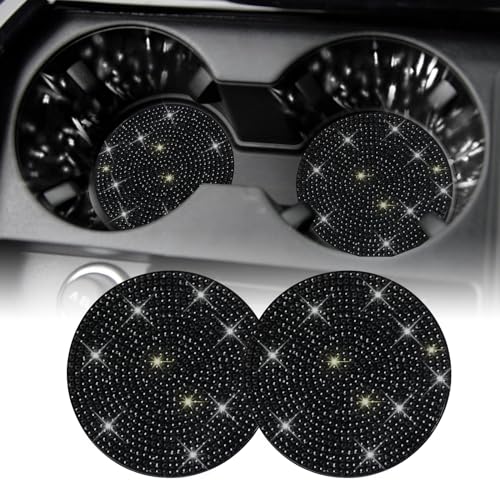 SINGARO Bling Cup Holder Coasters for Car, 2PCS Universal Non-Slip Cup Holder, Embedded Decorative Coasters, Shiny Crystal Car Interior Accessories Gifts for Women (Black) - color: Black, size: 2PCS