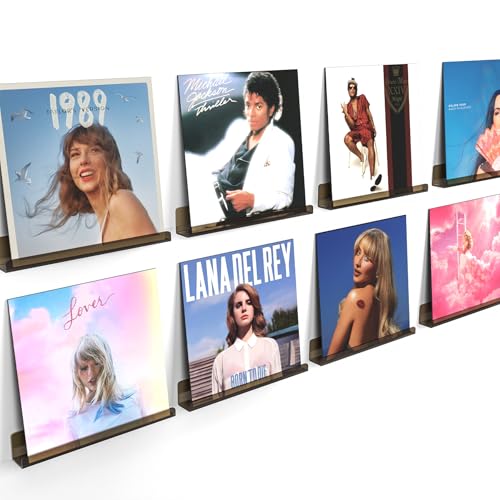 Laurensory 8 Pack Vinyl Record Shelf Wall Mount Shelves, 12 inch Clear Acrylic Vinyl Record Holder Display, Floating Shelves for Wall Decor, Magazine Rack Kids Bookshelf for Bedroom Living Room, Black - color: Black, size: 8 Pack