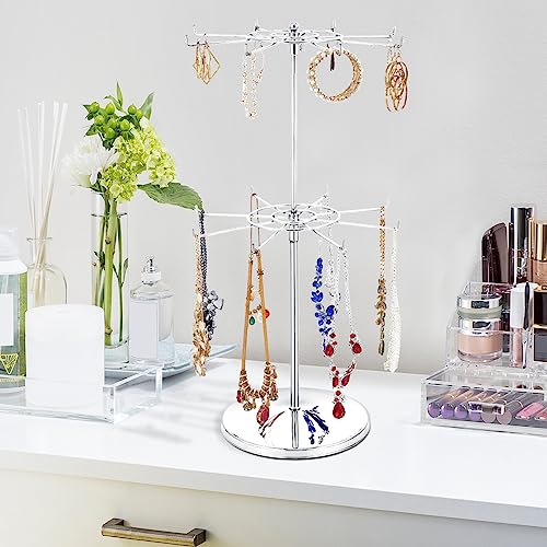 Dual Adjustable (Total Height & Tier Heighs) CounterTop Spinner Display Stand, Heavy Duty 2-Tiers, Silver - color: Silver