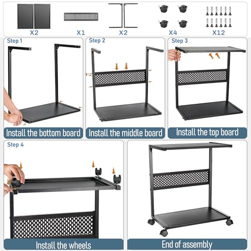 Bfttlity Large PC Stand Computer Tower Stand 2-Tier Metal CPU Holder with Locking Caster Wheels Suitable for Most PC (XL, Black) - size: Extra Large-Black