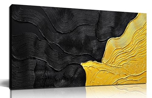 Abstract Canvas Wall Art for Living Room Black and Gold Wall Decor for Office Minimalism 3D Art Wall Bedroom Size 20 x 40 Inch - color: Black and Gold, size: 40"L x 20"W