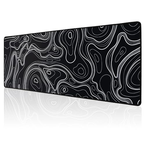 ALOANES Waterproof Mouse Pad with Durable Stitched Edge, Gaming Keyboard, Non-Slip Rubber Base, Extended Desk pad for Gamer, Office& Home, Black Topographic Map Mousepad 3XL(35.43"x15.74"x0.12") - color: 02- Topographic Map Black, size: 3XL(35.4" x 15.7")
