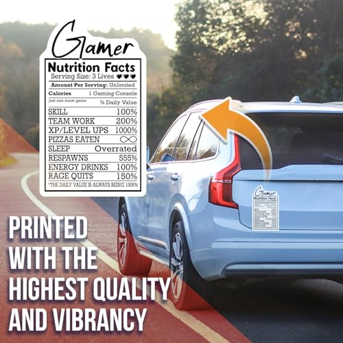 Gamer Nutrition Facts Funny Sticker - Video Game Geek Decor - Gaming Console Sticker - Fun Gamer Gift - Cool Gaming Decal for Laptop - 5" Vinyl Sticker - Durable Design for Cars L AAS1490