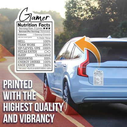 Gamer Nutrition Facts Funny Sticker - Video Game Geek Decor - Gaming Console Sticker - Fun Gamer Gift - Cool Gaming Decal for Laptop - 5" Vinyl Sticker - Durable Design for Cars L AAS1490