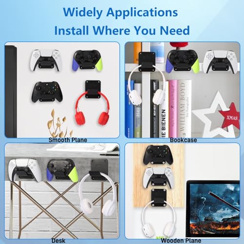Controller Holders Wall Mount 3 Pack Wall Stands With Non-Slip Pads, Premium Headphone Mount for Controllers and Headsets, Black, YCKJ-WM-01