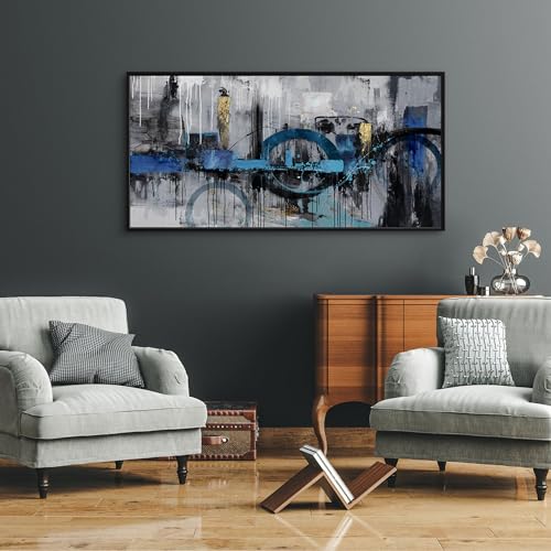 KLAKLA Abstract Wall Art - Blue and Gray Pictures Canvas Artwork for Living Room Bedroom Horizontal Black Framed Above Bed Wall Decor - 24x48 - color: Grey Abstract - 3, size: 24x48