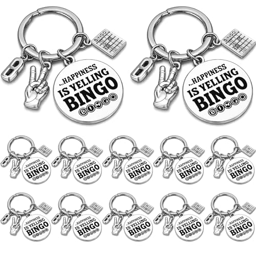 Nosiny 12 Pcs Bingo Lover Gift Stainless Steel Keychain Bulk Game Player Lovers Gifts Digital Game Keychain for Gambler - style: Happiness