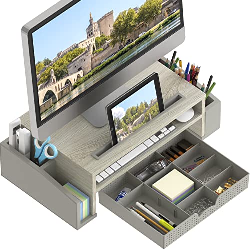 Simple Houseware Desk Monitor Stand Riser with Adjustable Organizer tray, Maple - color: Maple
