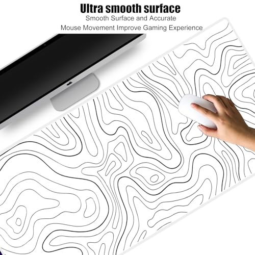 HGWALP Large Gaming Mouse Pad Extended XXL Mouse Mat Long Desk Pad with Stitched Edges for Keyboard Home Office Gaming Work Big Desk Pad (35.4x15.7x0.12IN, 90x40),White Topographic - color: White Topographic