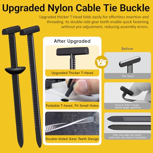 Aymier 120 Pcs Nylon Universal Cable Tie Buckle with Clear Storage Box, Upgraded Double-Sided Teeth Self-Locking T Rivet Zip Tie Kit for Car Fender Trunk Bumper Repair, Home & Garage, Patent Pending