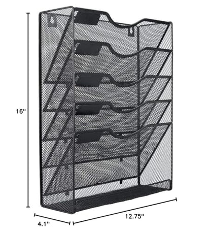 EasyPAG 5 Tier Wall File Holder Mesh Hanging Folder Organizer with Classify Label, Versatile Desk File Holder, Vertical Wall Mounted Mail Organizer for Office Home Cubicle, Black, Closed Sides - color: Black (Update）