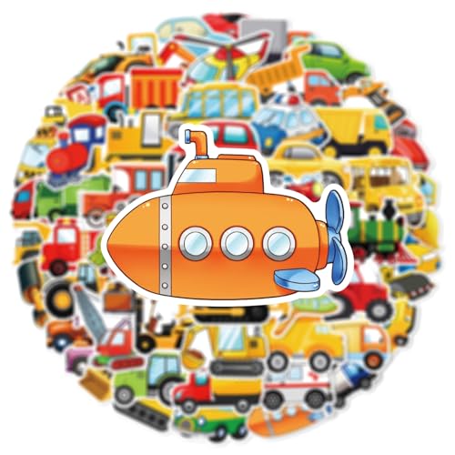 50 PCS Cartoon Vehicle Stickers for Scrapbooking, Construction Truck Decals for Journaling Planner, Waterproof Vinyl Transport Stickers for Water Bottle Laptop Phone DIY Crafts - style: A7