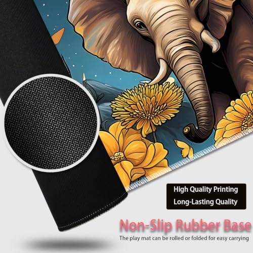 Large Gaming Mouse Pad + Wrist Rest+ Coaster Combo, 31.5 "x 11.8" Durable Non-Slip Extension Table Mat, Suitable for Office and Home, Flower Field Baby Elephant - color: Flower Field Baby Elephant