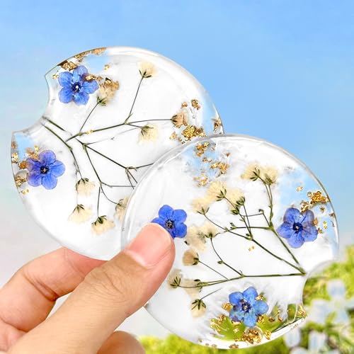 Swooflia Flower Car Cup Holder Coasters for Women - 2.75 Inch Cute Resin Clear Automotive Drink Cupholder Insert Car Accessories 2 Pack Blue - color: Blue