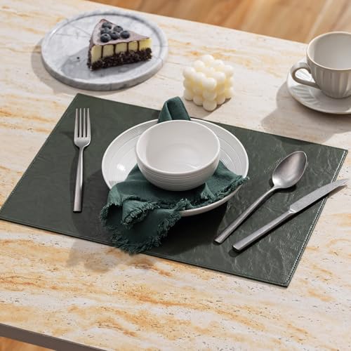 Baroyal Faux Leather Placemats Set of 6 Vinyl Washable Wipeable Table Mats for Kitchen Dining Table Heat Resistant Waterproof Indoor/Outdoor Placemats Non-Slip Easy Clean Place Mats (Olive Green) - color: B-olive Green