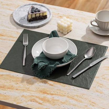Baroyal Faux Leather Placemats Set of 6 Vinyl Washable Wipeable Table Mats for Kitchen Dining Table Heat Resistant Waterproof Indoor/Outdoor Placemats Non-Slip Easy Clean Place Mats (Olive Green) - color: B-olive Green