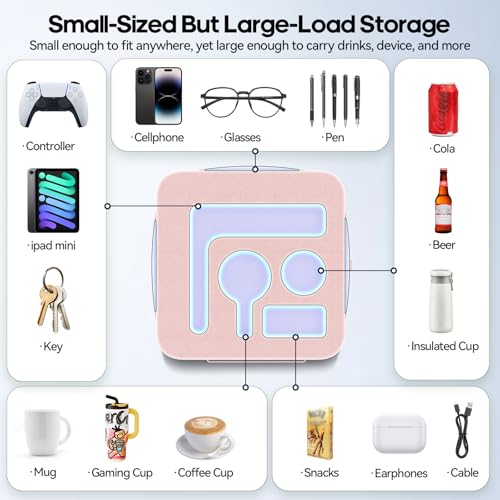 Couch Cup Holder Pillow, Sofa and Bed Caddy for iPad, Kindle, Switch, Game Controller, Remotes, Phones, Small-Sized Cup and Drink Holder for Couch, Bed, Desk, Car, Beach, Bathroom Cup Holder, Pink - color: Pink, size: M-13"×13"×3.2"