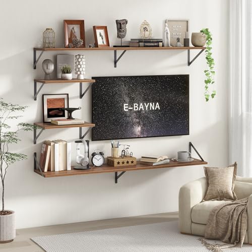 Floating Shelves 55 Inch Long, 10" Deep Floating Shelves, Walnut Wall Shelves 55 x 10, Set of 2, Wide Large Display Storage Shelves for Bathroom, Living Room, Rustic Wood Shelves with Brackets - color: Walnut, size: 55"W x 10"D