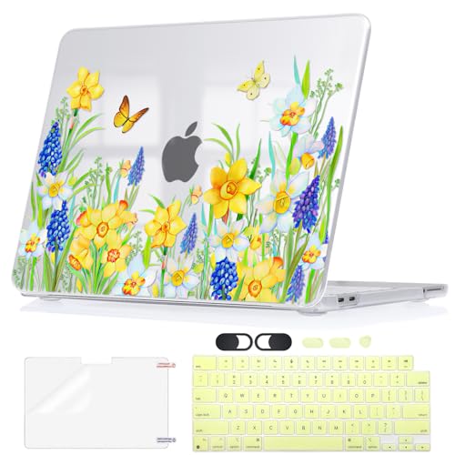 Case for 2026 MacBook Neo 13 Inch A18 Pro Chip Model A3404, Scratch-Resistant Hard Shell Case with Keyboard Cover, Screen Film, Silicone Dust Plugs & Webcam Cover, Yellow Floral & Butterfly - color: Yellow Floral & Butterfly