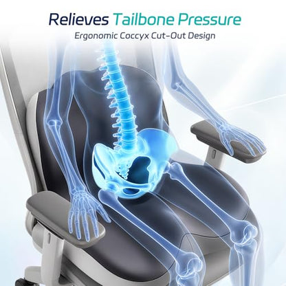 Back and Seat Cushion for Office, Back & Tailbone Pain Relief, Raised Cushion for Lumbar and Butt, Double-Sided Anti-Slip, Improves Sitting Posture, Ergonomic Memory Foam Lumbar Cushion