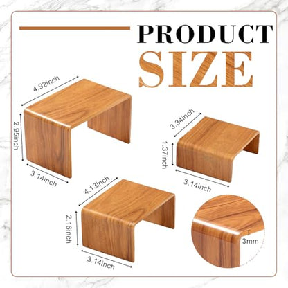 Chuangdi 2 Sets Acrylic Display Risers, Product Stand, Jewelry Display Riser Shelf Showcase Fixtures for Dessert Cupcake Candy Figure Treat Action Showcase (Wood,Small Set) - color: Wood, size: Small Set