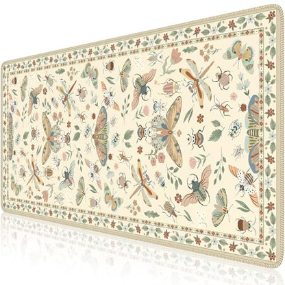 iCasso Beige Large Mouse Pad, Desk Matt for Desktop, XXL Desk Mat for Keyboard and Mouse, Anti-Slip Big Mousepad Computer Mat with Stitched Edges - color: Insect-beige