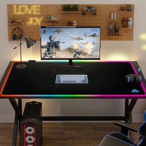 Cacoy 43" x 24" RGB Large Gaming Mouse Pad, LED Extended Mousepad with Superior Micro-Weave Cloth and Non-Slip Base, Stitched Edges Water Resist Keyboard Pad, XXL RGB Desk Pad for Office & Home, Black - color: Rgb, size: 43" x 24"