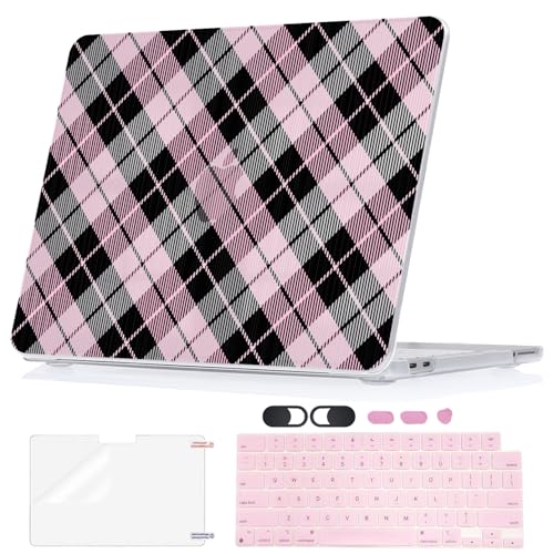 Black Pink Geometric Rhombus Hard Shell Case for 2026 Apple MacBook Neo 13 Inch A18 Pro A3404 Full Protective Accessories Kit - color: Black Pink Geometric Rhombus