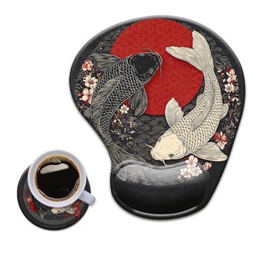 HOPONY Gel Wrist Rest Mouse Pad-Ergonomic Office Mousepad with Wrist Support-Non-Slip,Design Desk Accessories Mat for Home&Game Decor Black red Fish - color: black red Fish