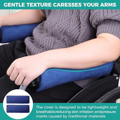 lefeke 2 Pack Wheelchair armrest Pads - Soft Velvet Foam armrest Covers for wheelchairs, Office Chairs and armchairs, etc., Effectively relieves arm Pressure and Prevents Soreness (Blue) - color: Blue
