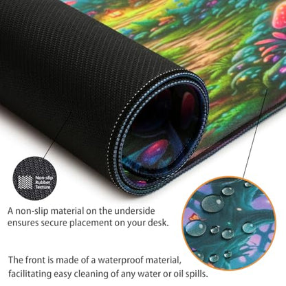 Blacklight UV Reactive Gaming Mouse Pad – Glow in the Dark Fantasy Mushroom Forest, Neon Nature Desk Mat, Non-Slip Extended Mouse Pad for PC, Laptop, Office & Gaming Setup - color: Mushroom Farmhouse