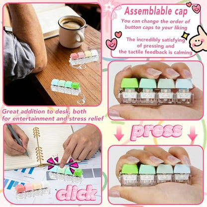 2 PCS 4-in-1 Keyboard Fidget Toy Keychain, Finger Clicky Button Toy Stress Relief Keychain with Swappable Keycaps, Mini Mechanical Key Fidget for Office Desk Focus Gifts (Green Pink Yellow) - color: Green Pink Yellow