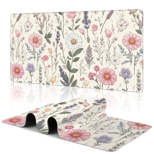 Floral Flowers Large Mouse Pad, 31.5" x 15.8", Desk Mat for Desktop, Women Girls, Computer PC Laptop Protector, Gaming, School Office Home - color: Floral