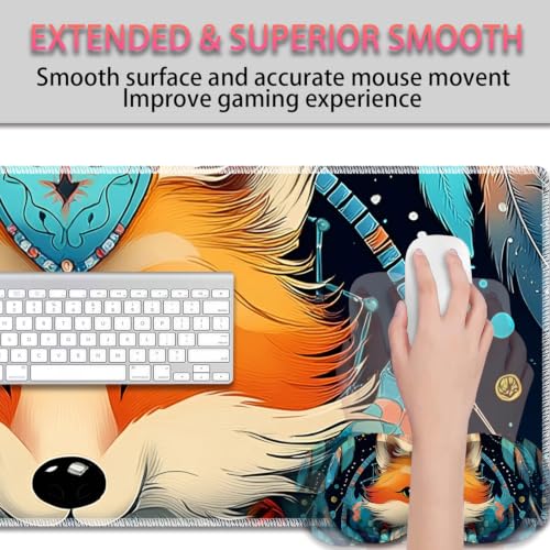 Large Gaming Mouse Pad + Wrist Rest+ Coaster Combo, 31.5 "x 11.8" Durable Non-Slip Extension Table Mat, Suitable for Office and Home, Dreamcatcher Fox - color: Dreamcatcher Fox