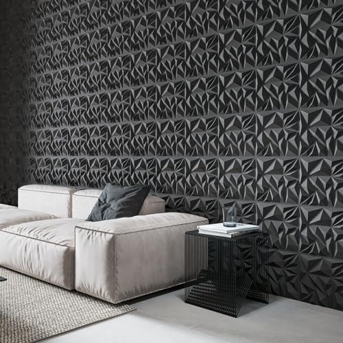 Art3d 33-Pack 3D Wall Panels for Interior Wall Decor, Modern Diamond Textured Accent Wall Paneling for Gaming Living Room TV Wall Background, 12 x 12 inch Black - color: Black, size: 12x12 Inch 33 pcs