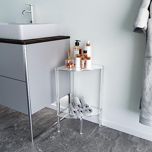 Eglaf Acrylic Corner Side Table 2 Tier - Clear End Table | Triangle Side Table, Fan-Shaped Corner Table for Living Room, Bedroom, Bathroom, 11.8'' L x 11.8'' W x 22.4 ''H - size: 2-Tier